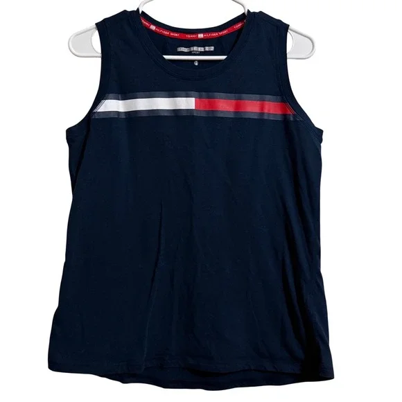 Tommy Hilfiger Sport Womens Navy Blue Flag Stripe Tank Top Medium - Picture 1 of 6